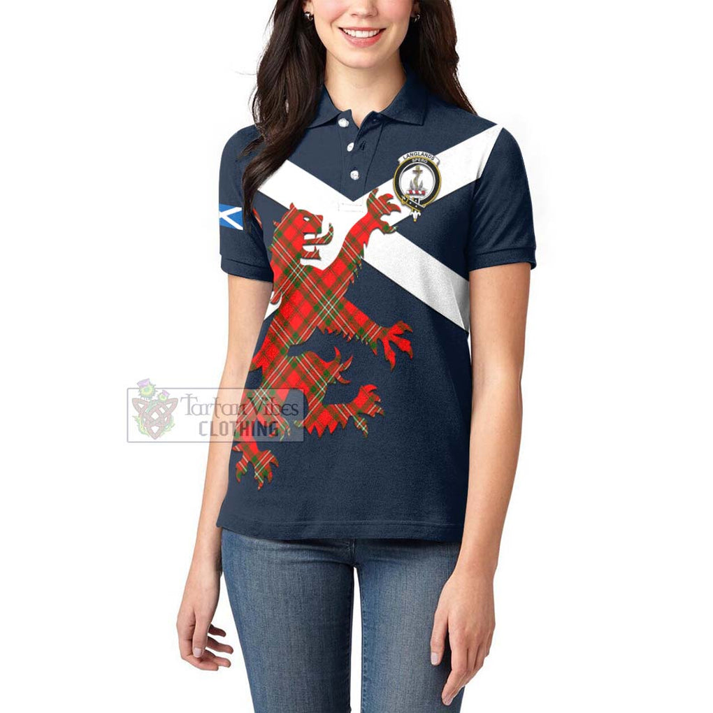 Tartan Vibes Clothing Langlands Tartan Lion Rampant Women's Polo Shirt – Proudly Display Your Heritage with Alba Gu Brath and Clan Name