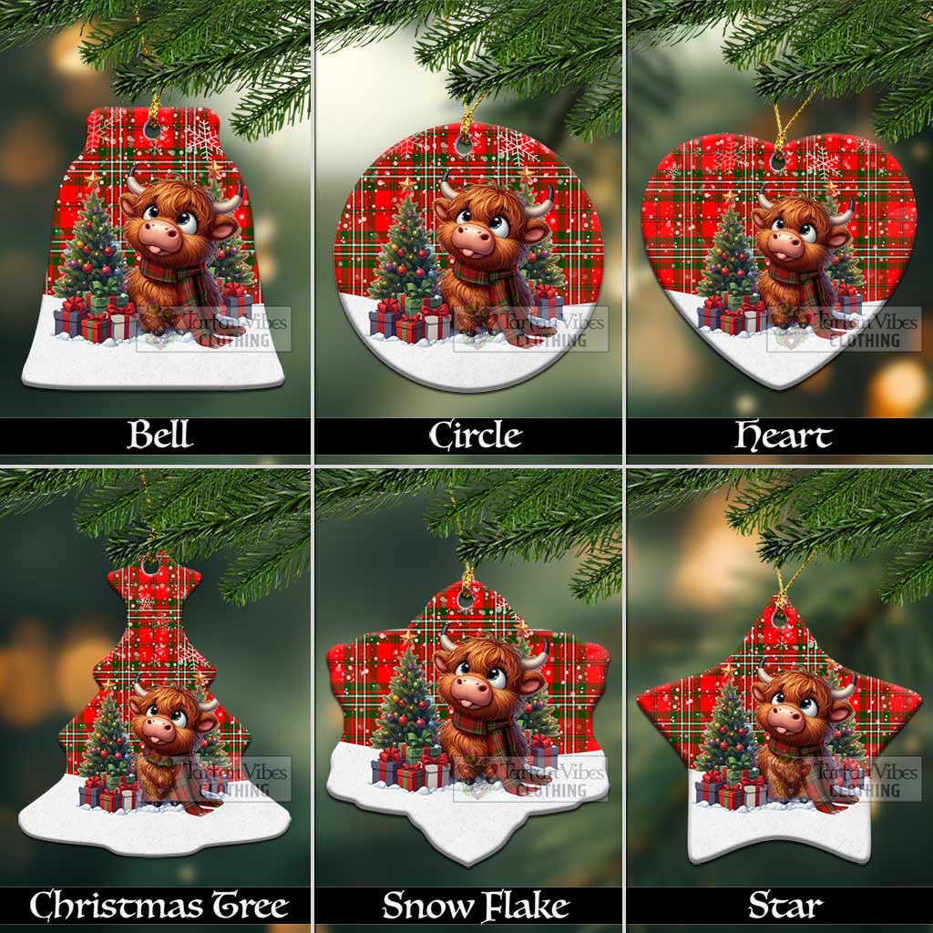 Tartan Vibes Clothing Langlands Tartan Christmas Ceramic Ornament with Adorable Highland Coo