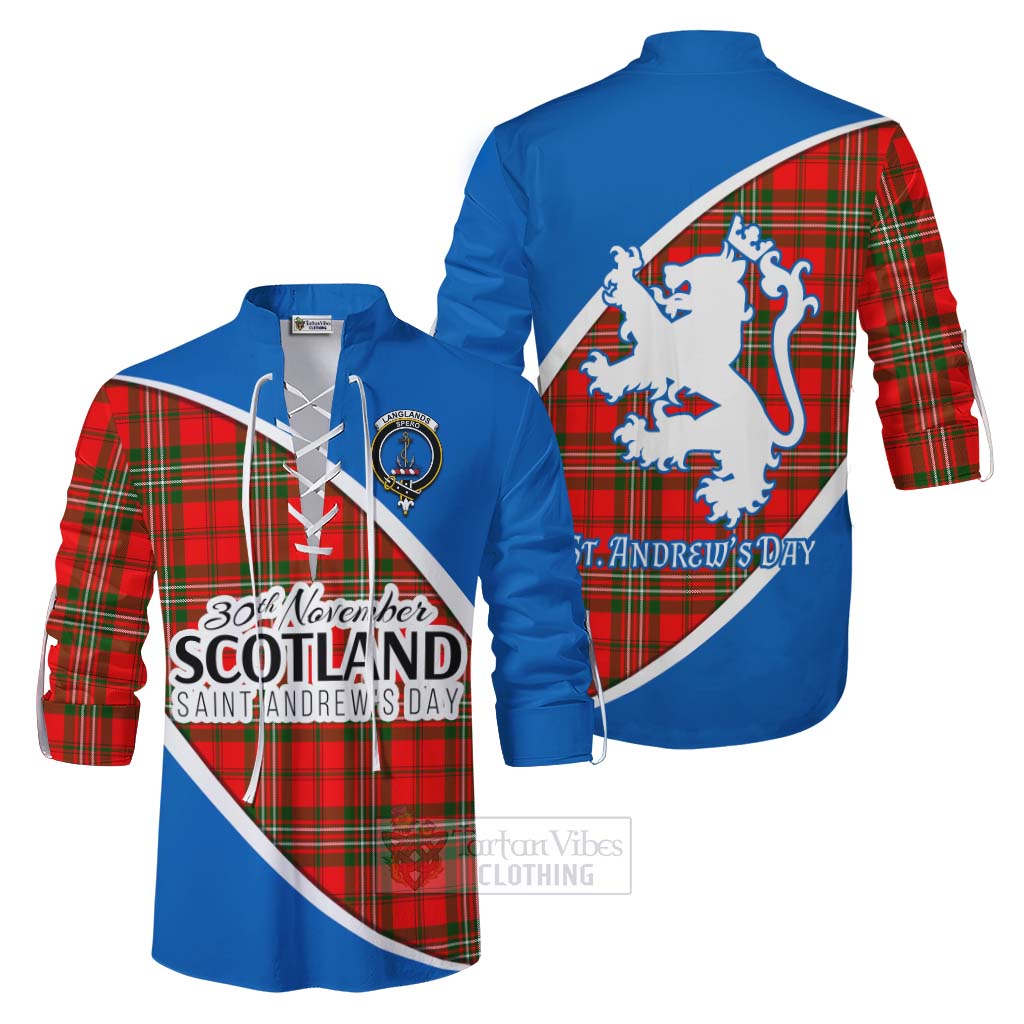 Tartan Vibes Clothing Langlands Family Crest Tartan Ghillie Kilt Shirt Celebrate Saint Andrew's Day in Style