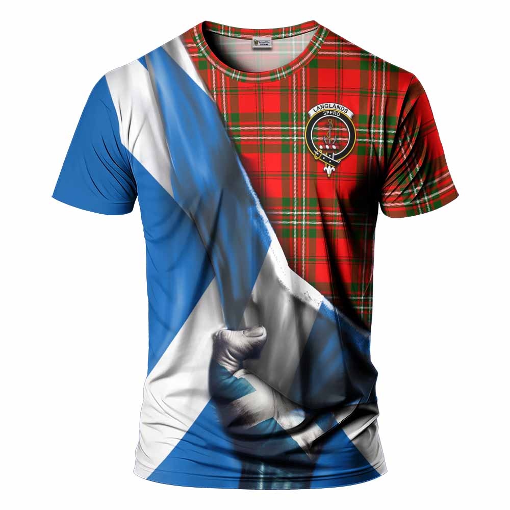 Tartan Vibes Clothing Langlands Tartan T-Shirt with Family Crest Scotland Patriotic Style