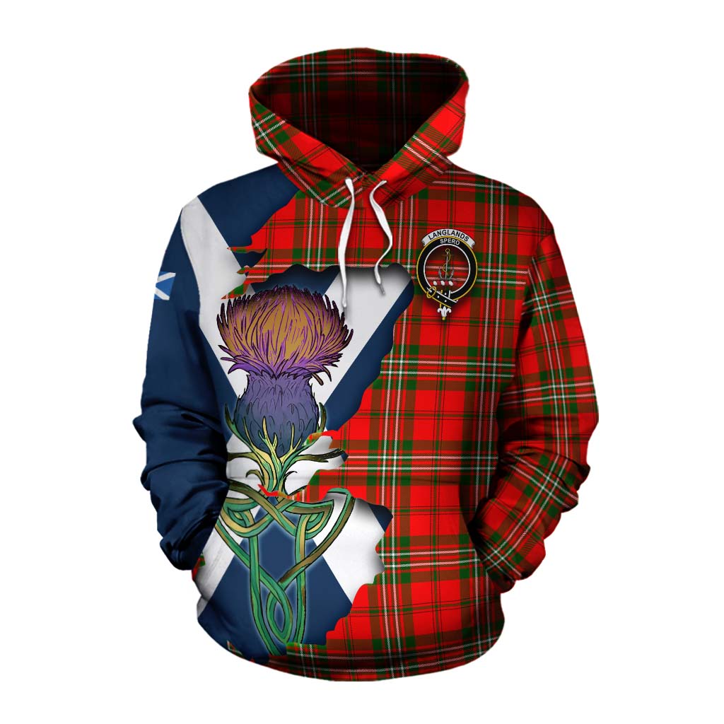 Langlands Tartan Family Crest Cotton Hoodie Scottish Thistle Celtic Inspired Pullover Hoodie XS - Tartan Vibes Clothing