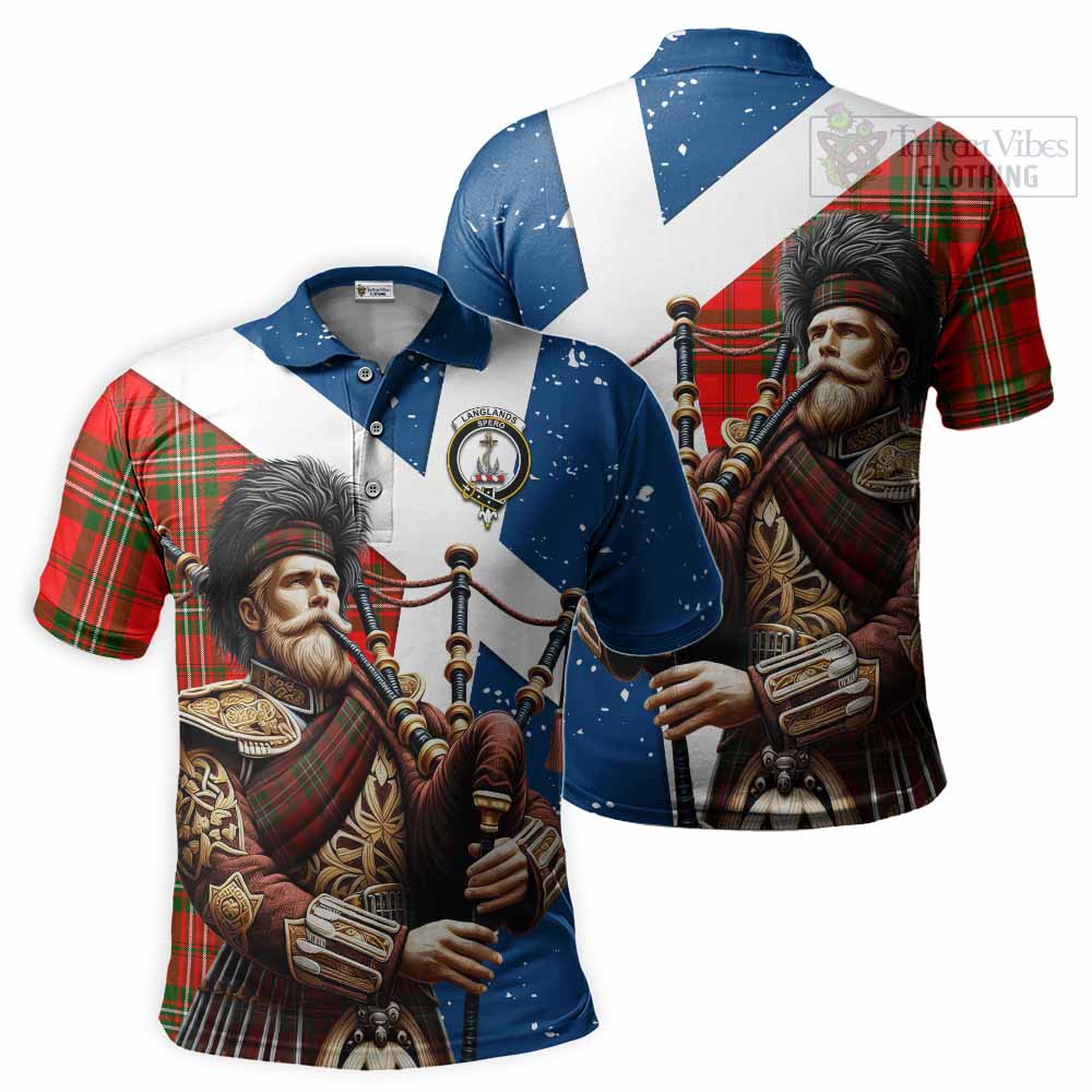 Tartan Vibes Clothing Langlands Tartan Polo Shirt with Family Crest Scottish Bagpiper Vibes