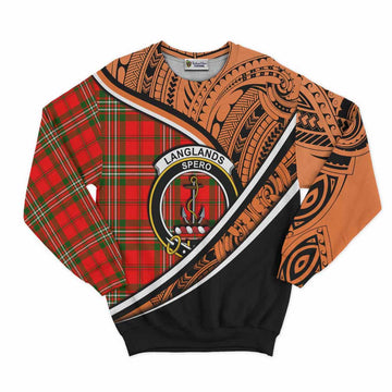 Langlands Crest Tartan Sweatshirt with Polynesian Vibes Style - Orange Version