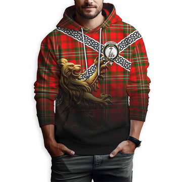 Langlands Crest Tartan Hoodie with Golden Lion Emblem Celtic Style Pullover Hoodie - Tartan Vibes Clothing