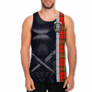 Langlands Tartan Men's Tank Top with Family Crest Cross Sword Thistle Celtic Vibes