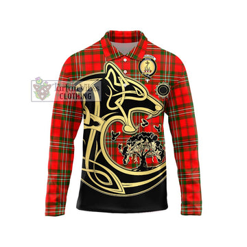 Langlands Tartan Long Sleeve Polo Shirt with Family Crest Celtic Wolf Style