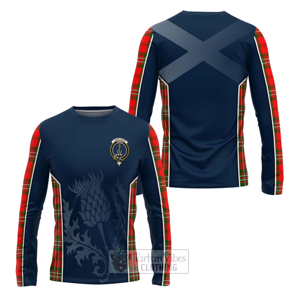 Tartan Vibes Clothing Langlands Tartan Long Sleeve T-Shirt with Family Crest and Scottish Thistle Vibes Sport Style