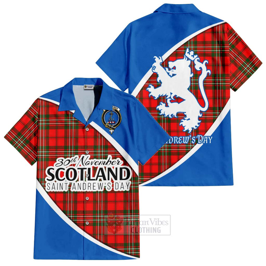 Tartan Vibes Clothing Langlands Family Crest Tartan Short Sleeve Button Shirt Celebrate Saint Andrew's Day in Style