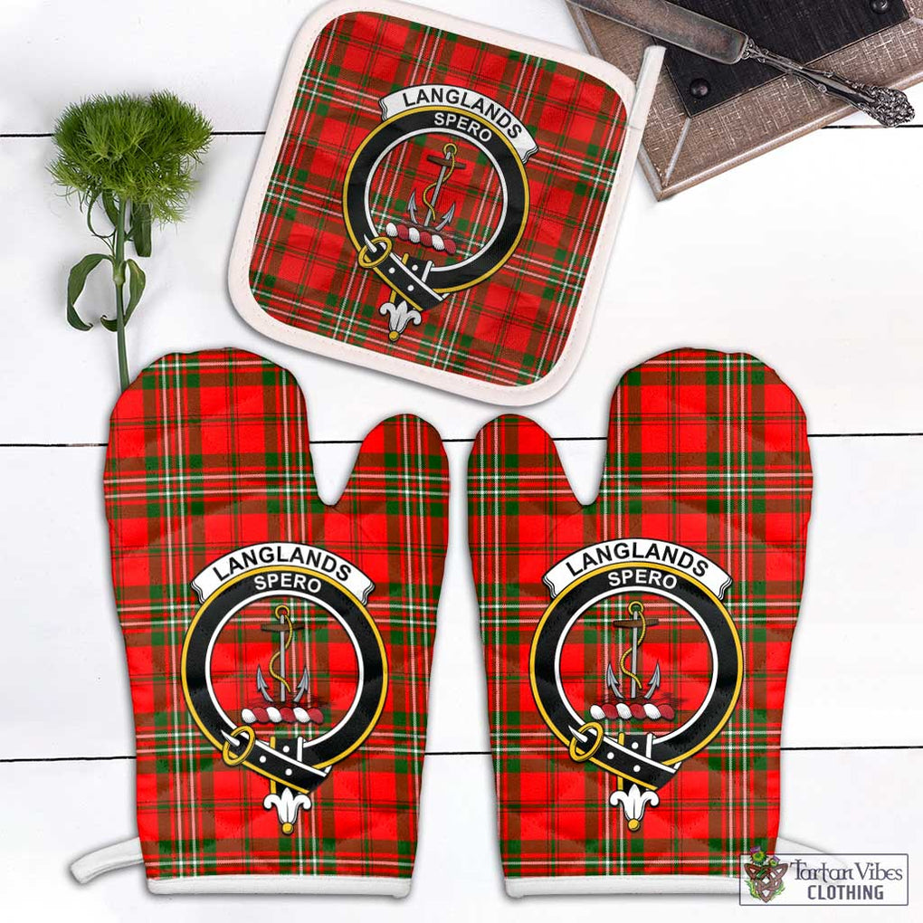 Langlands Tartan Combo Oven Mitt & Pot-Holder with Family Crest Combo 1 Oven Mitt & 1 Pot-Holder White - Tartan Vibes Clothing