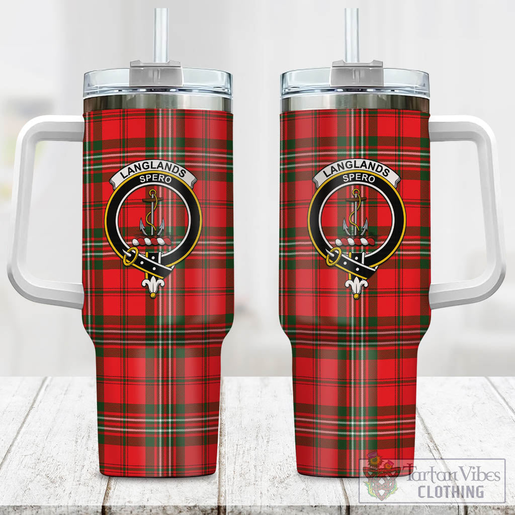 Tartan Vibes Clothing Langlands Tartan and Family Crest Tumbler with Handle