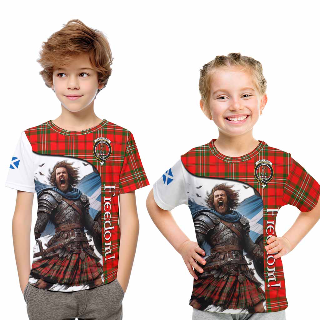 Tartan Vibes Clothing Langlands Crest Tartan Kid T-Shirt Inspired by the Freedom of Scottish Warrior