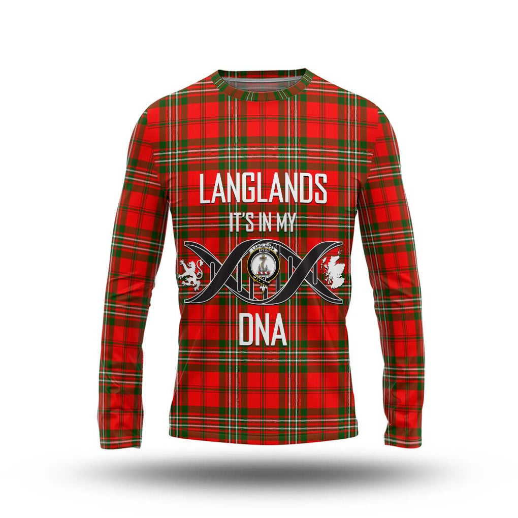 Langlands Tartan Long Sleeve T-Shirt with Family Crest DNA In Me Style Unisex - Tartanvibesclothing Shop