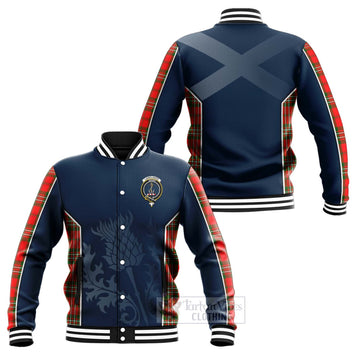 Langlands Tartan Baseball Jacket with Family Crest and Scottish Thistle Vibes Sport Style