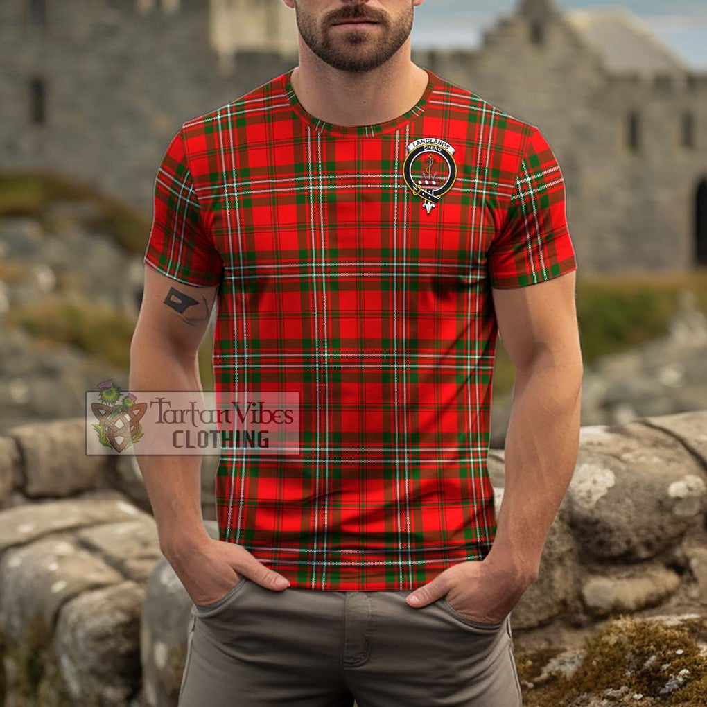 Langlands Tartan Cotton T-Shirt with Family Crest Men's Shirt - Tartanvibesclothing Shop