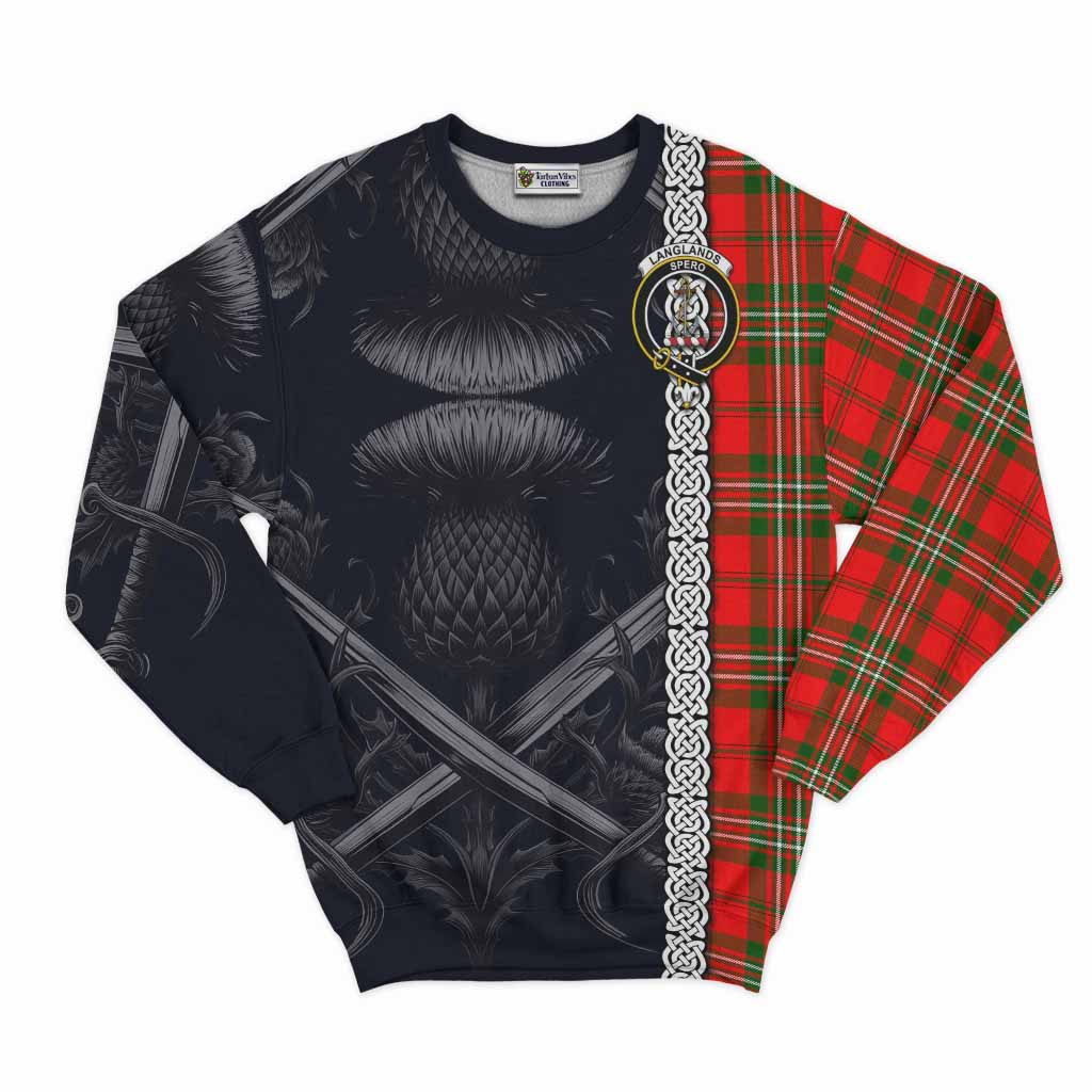 Tartan Vibes Clothing Langlands Tartan Sweatshirt with Family Crest Cross Sword Thistle Celtic Vibes