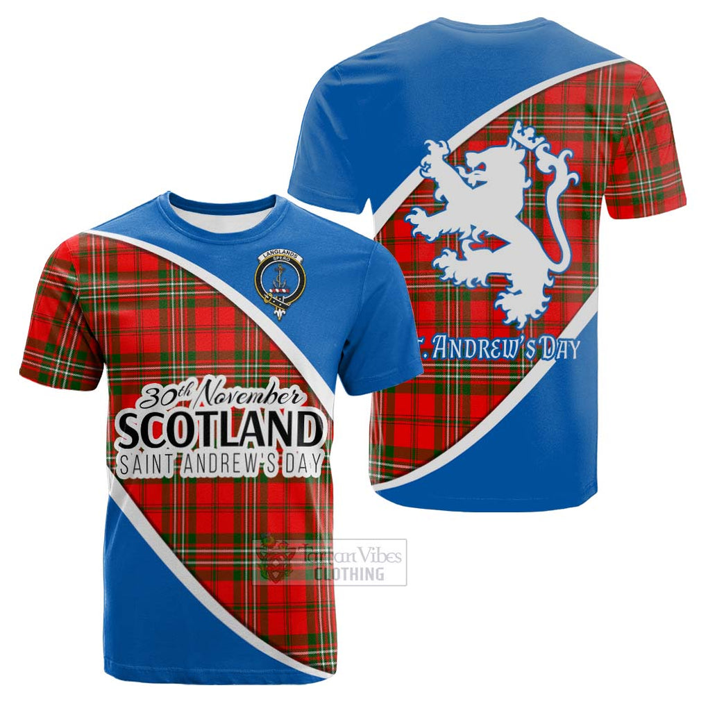 Tartan Vibes Clothing Langlands Family Crest Tartan Cotton T-shirt Celebrate Saint Andrew's Day in Style