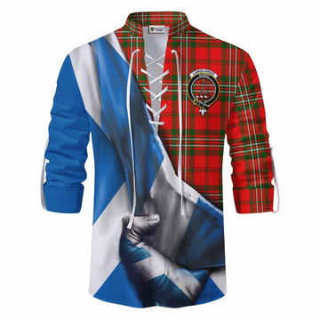 Langlands Tartan Ghillie Kilt Shirt with Family Crest Scotland Patriotic Style