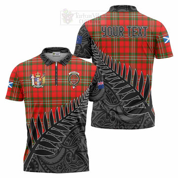 Langlands Crest Tartan Zipper Polo Shirt with New Zealand Silver Fern Half Style