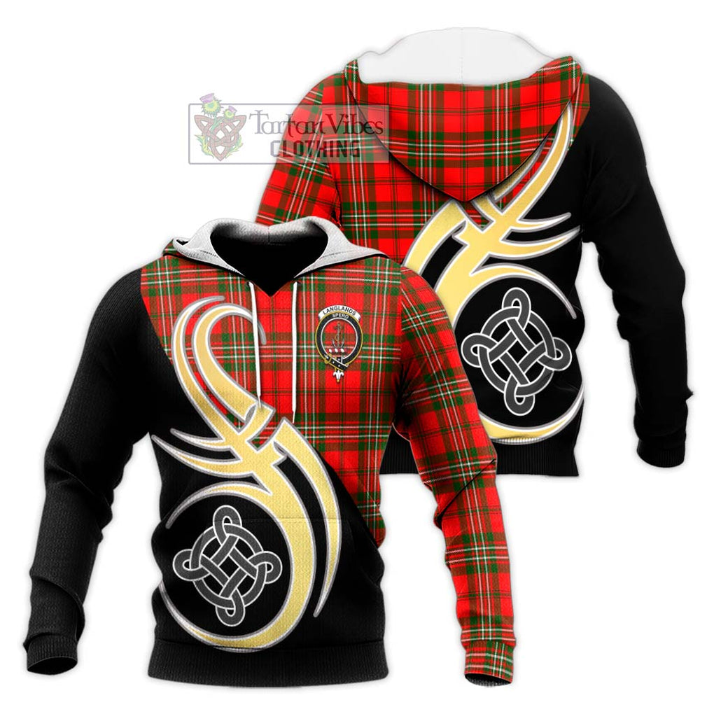 Langlands Tartan Knitted Hoodie with Family Crest and Celtic Symbol Style Unisex Knitted Pullover Hoodie - Tartan Vibes Clothing