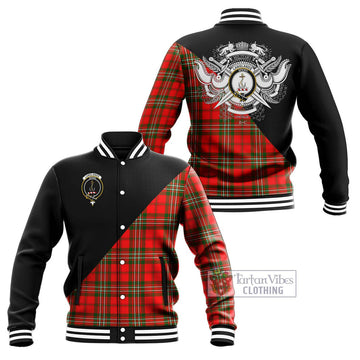 Langlands Tartan Baseball Jacket with Family Crest and Military Logo Style