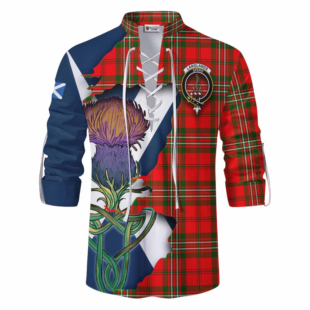 Langlands Tartan Family Crest Ghillie Kilt Shirt Scottish Thistle Celtic Inspired Men - Tartan Vibes Clothing