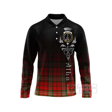 Langlands Tartan Long Sleeve Polo Shirt Featuring Alba Gu Brath Family Crest Celtic Inspired