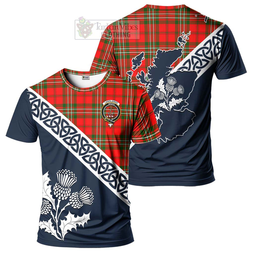 Langlands Tartan T-Shirt Featuring Thistle and Scotland Map