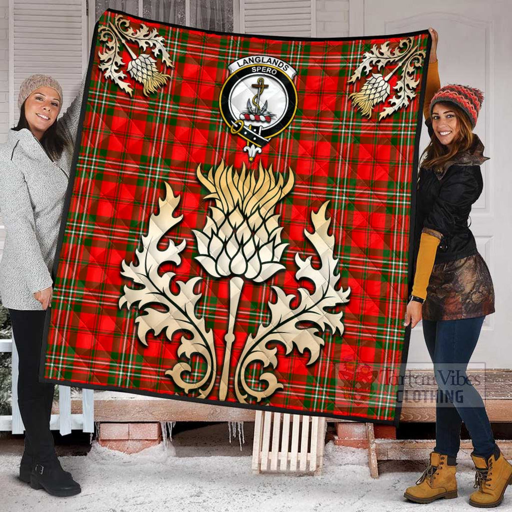 Tartan Vibes Clothing Langlands Tartan Quilt with Family Crest and Golden Thistle Style