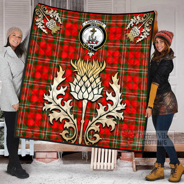 Langlands Tartan Quilt with Family Crest and Golden Thistle Style