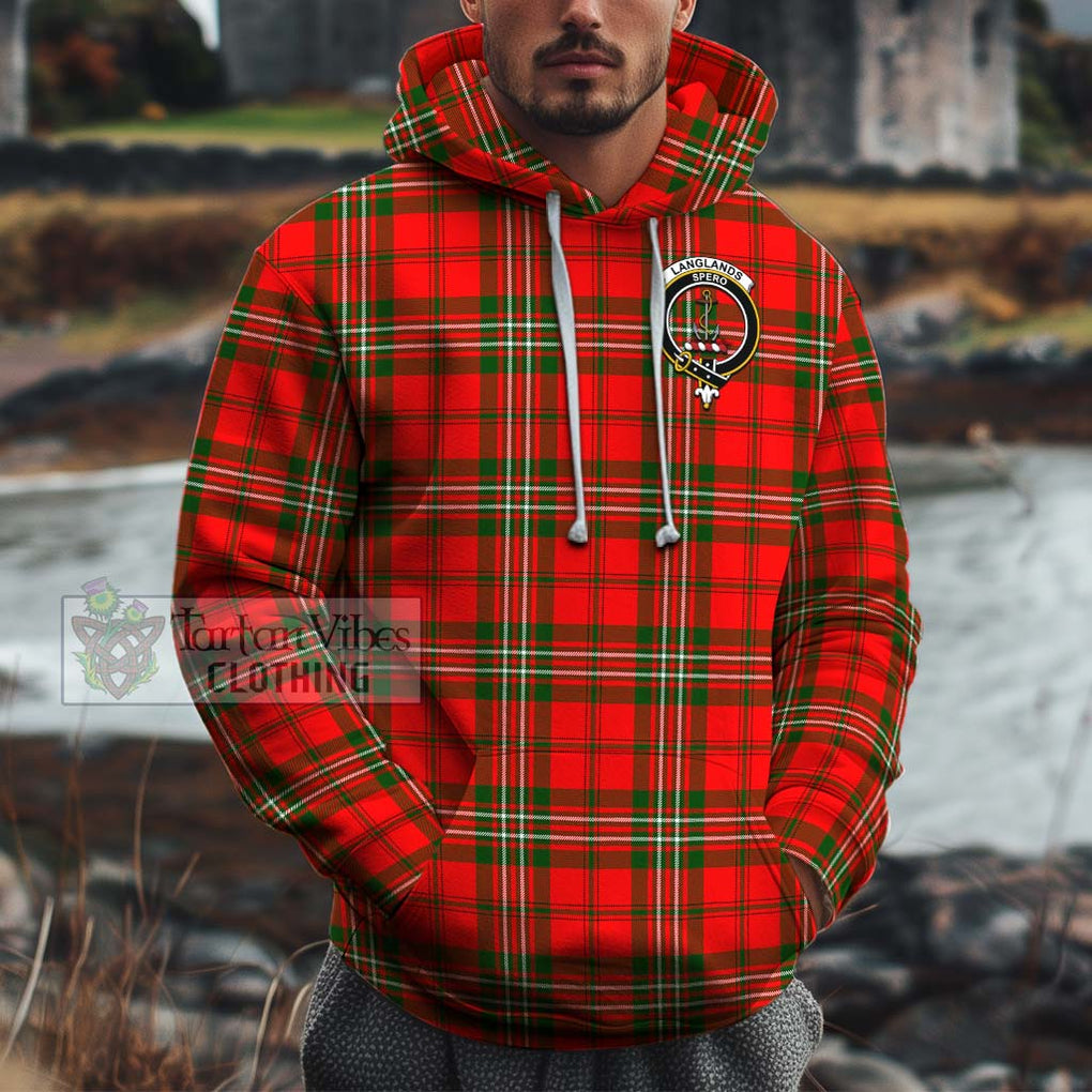 Langlands Tartan Cotton Hoodie with Family Crest Pullover Hoodie XS - Tartan Vibes Clothing