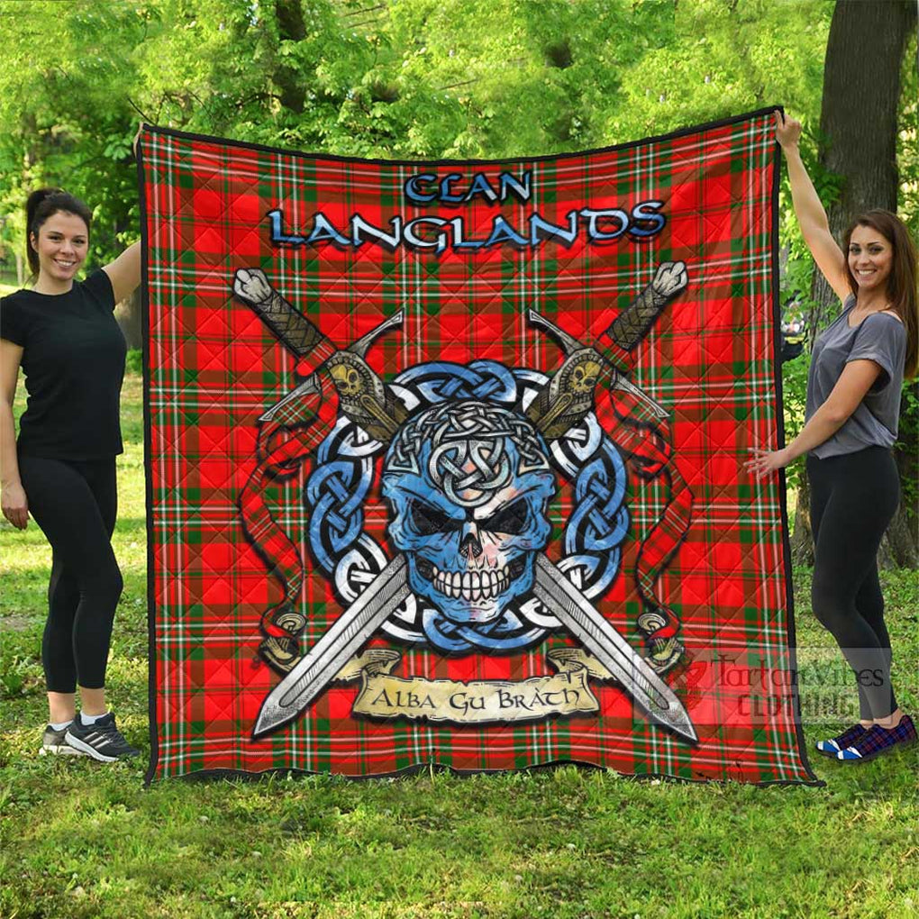 Tartan Vibes Clothing Langlands Tartan Quilt with Celtic Skull Alba Gu Brath Style