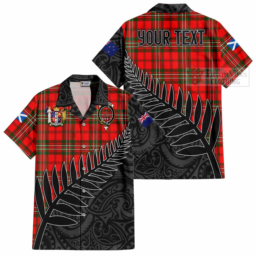 Tartan Vibes Clothing Langlands Crest Tartan Short Sleeve Button Shirt with New Zealand Silver Fern Half Style