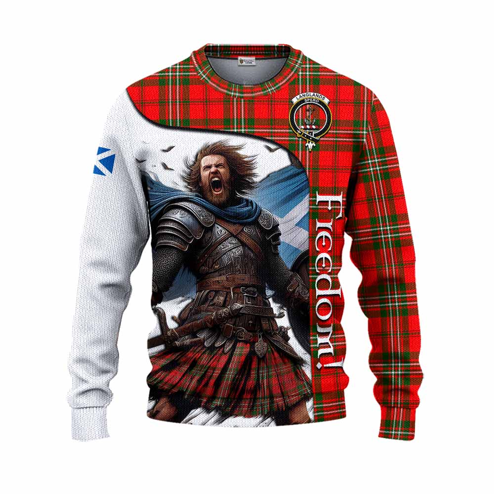 Tartan Vibes Clothing Langlands Crest Tartan Knitted Sweater Inspired by the Freedom of Scottish Warrior