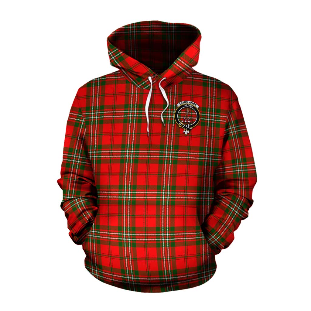 Tartan Vibes Clothing Langlands Tartan Cotton Hoodie with Family Crest Celtic Skull Style