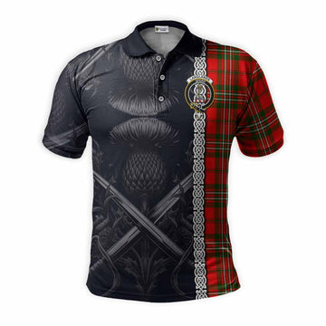 Langlands Tartan Polo Shirt with Family Crest Cross Sword Thistle Celtic Vibes