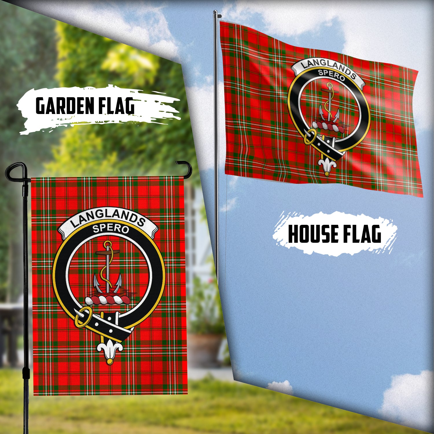 Langlands Tartan Flag with Family Crest Garden Flag (Vertical) - Tartan Vibes Clothing