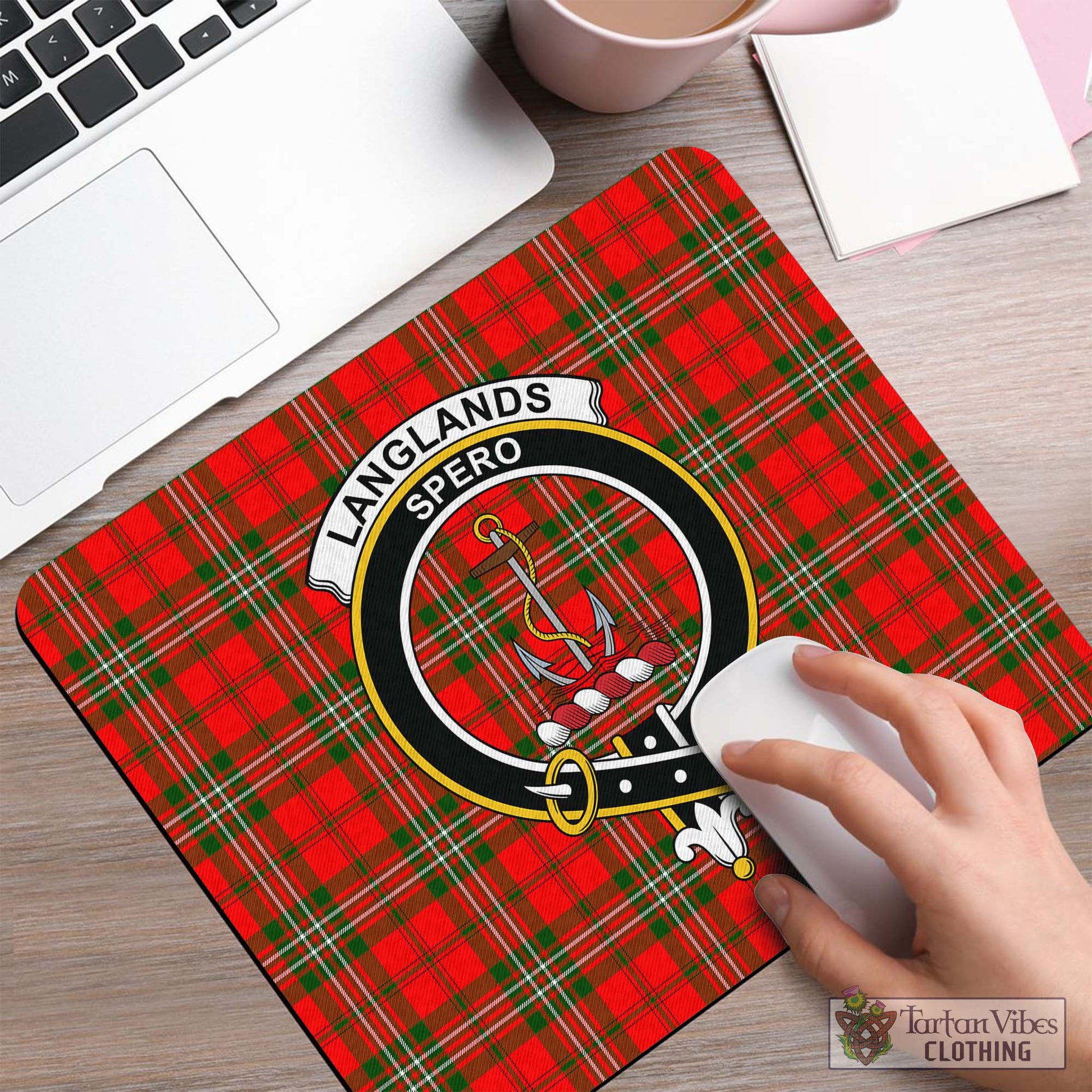 Tartan Vibes Clothing Langlands Tartan Mouse Pad with Family Crest