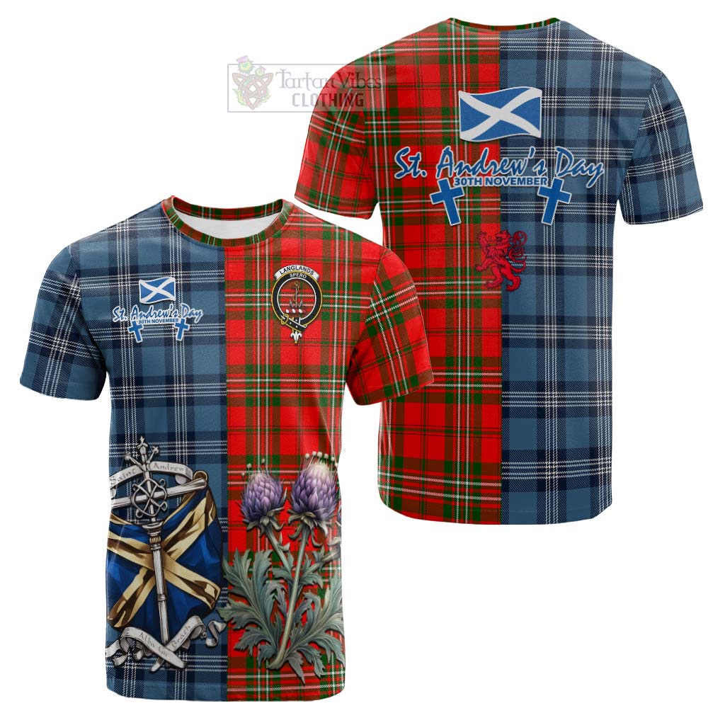 Tartan Vibes Clothing Langlands Tartan Cotton T-shirt Happy St. Andrew's Day Half Tartan Style