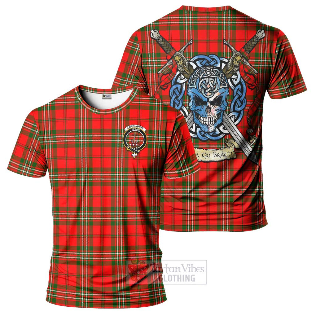 Tartan Vibes Clothing Langlands Tartan T-Shirt with Family Crest Celtic Skull Style