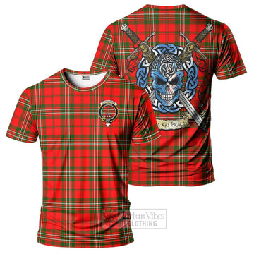 Langlands Tartan T-Shirt with Family Crest Celtic Skull Style