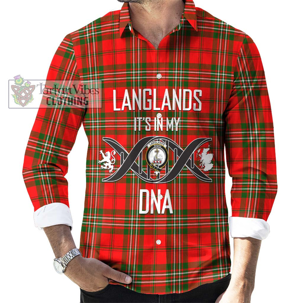 Langlands Tartan Long Sleeve Button Shirt with Family Crest DNA In Me Style Men's Shirt S - Tartanvibesclothing Shop