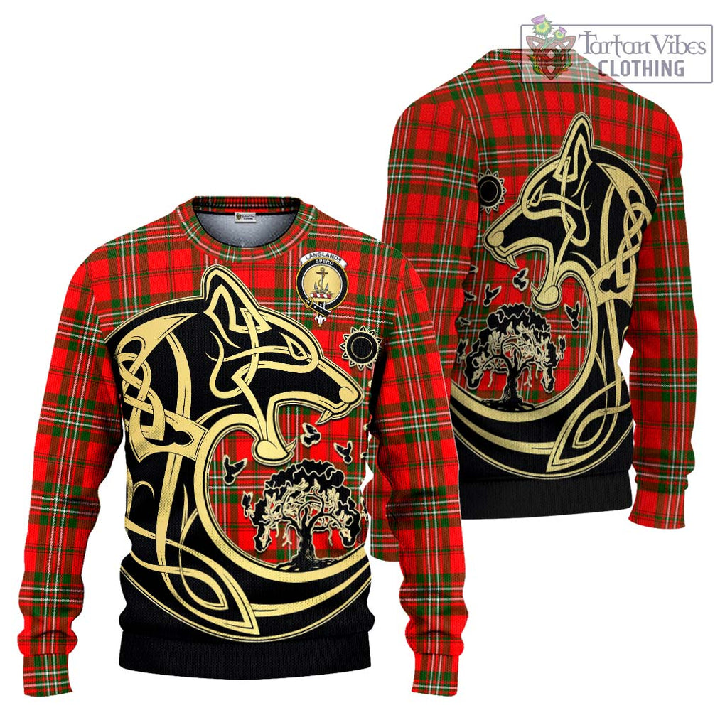 Langlands Tartan Ugly Sweater with Family Crest Celtic Wolf Style Unisex - Tartan Vibes Clothing
