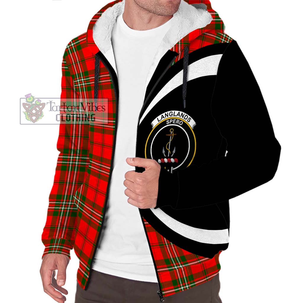 Langlands Tartan Sherpa Hoodie with Family Crest Circle Style Unisex S - Tartan Vibes Clothing