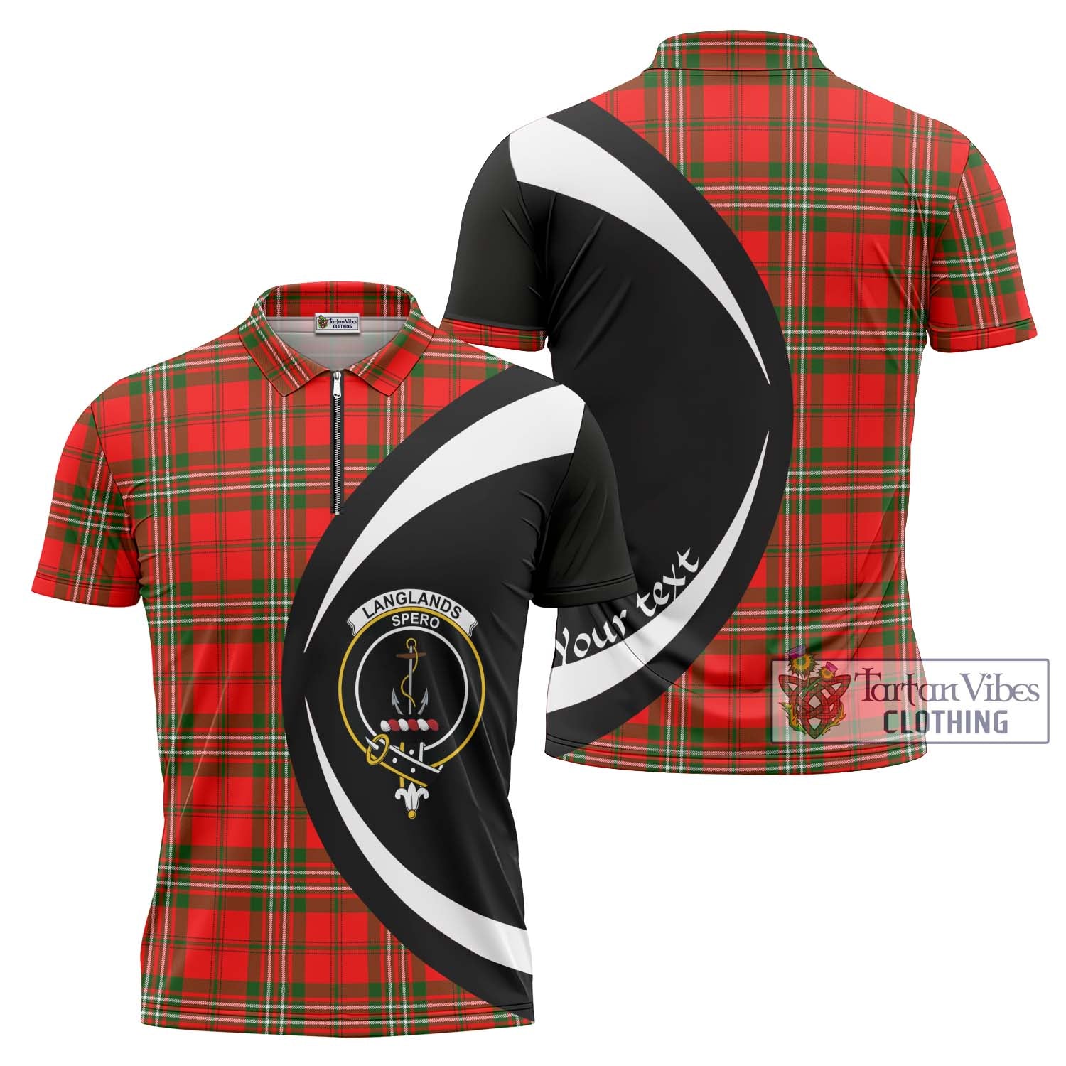 Tartan Vibes Clothing Langlands Tartan Zipper Polo Shirt with Family Crest Circle Style