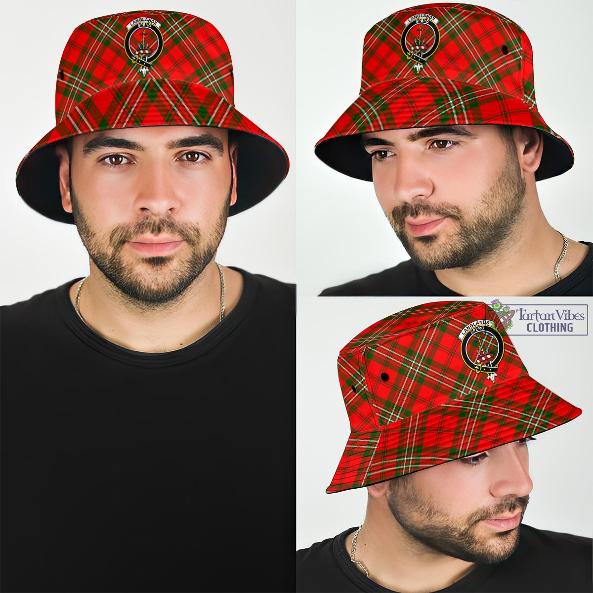 Tartan Vibes Clothing Langlands Tartan Bucket Hat with Family Crest