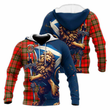 Langlands Tartan Family Crest Knitted Hoodie with Scottish Majestic Lion