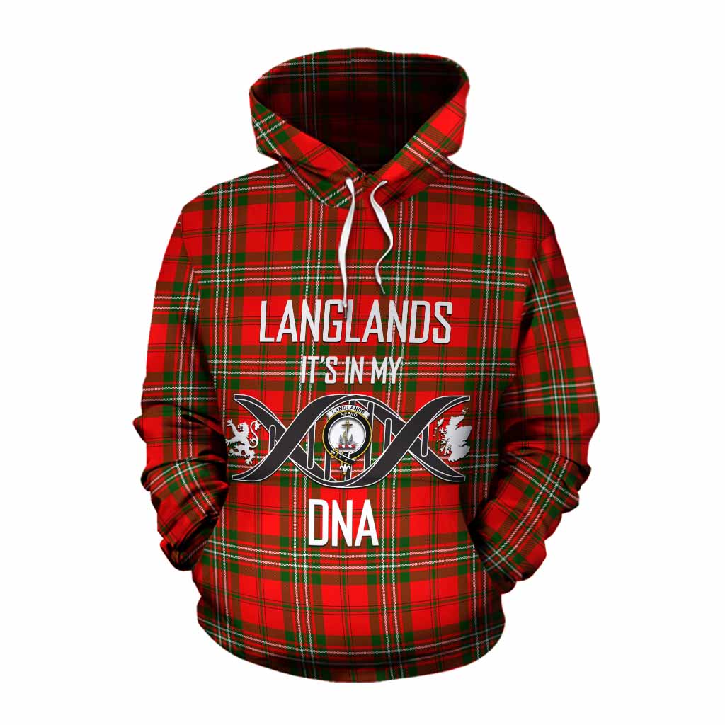 Tartan Vibes Clothing Langlands Tartan Cotton Hoodie with Family Crest DNA In Me Style