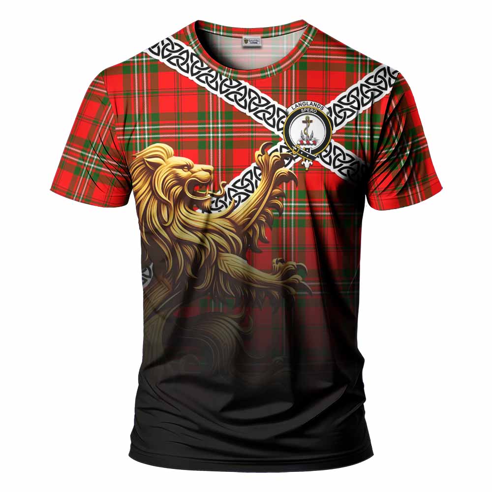 Langlands Crest Tartan T-Shirt with Golden Lion Emblem Celtic Style Kid's Shirt - Tartan Vibes Clothing