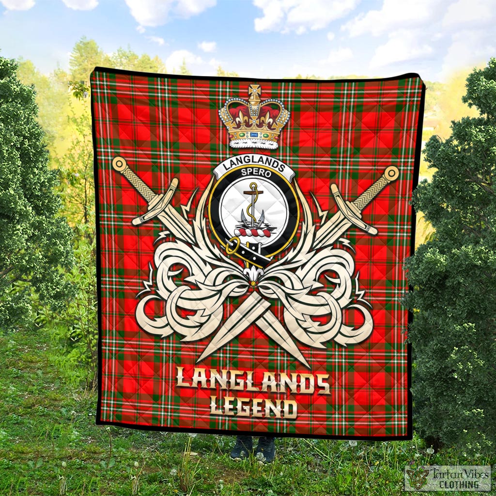 Tartan Vibes Clothing Langlands Tartan Quilt with Clan Crest and the Golden Sword of Courageous Legacy