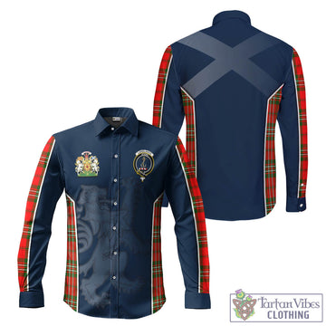 Langlands Tartan Long Sleeve Button Up Shirt with Family Crest and Lion Rampant Vibes Sport Style